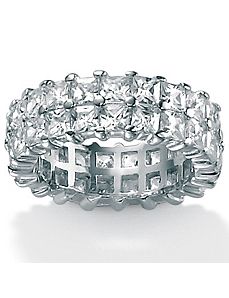 Cubic Zirconia Platinum/SS Double Row Ring by PalmBeach Jewelry