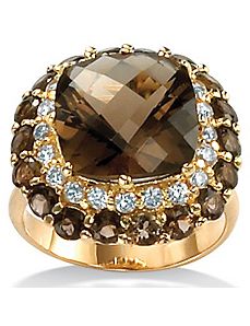 Smoky Quartz 18k/SS Ring by PalmBeach Jewelry