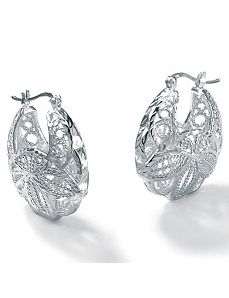 Silver Leaf Hoop Earrings by PalmBeach Jewelry