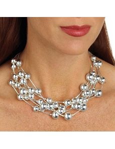 Beaded Necklace Silvertone by PalmBeach Jewelry