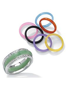 8-Piece Jade Silver Ring Set by PalmBeach Jewelry