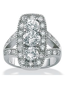 Cubic Zirconia Platinum/SS Round Ring by PalmBeach Jewelry