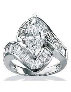 Cubic Zirconia Platinum/SS Channel-Set Ring by PalmBeach Jewelry