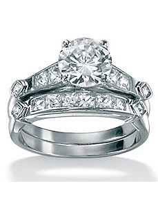 2-Piececubic zirconia Platinum/SS Bridal Set by PalmBeach Jewelry