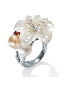 Mother-Of-Pearl SS Flower Ring by PalmBeach Jewelry