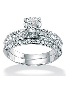 2-Pc.cubic zirconia Platinum/SS Bridal Set by PalmBeach Jewelry