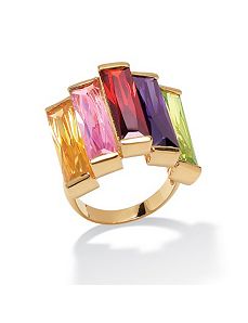 Multi-Cubic Zirconia 18k/SS Row Ring by PalmBeach Jewelry