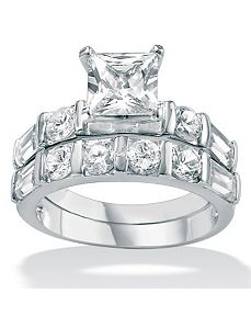 Cubic Zirconia Platinum/SS Wedding Set by PalmBeach Jewelry