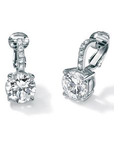 Cubic Zirconia Platinum/SS Clip-On Earrings by PalmBeach Jewelry