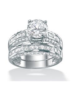 2-Piececubic zirconia Platinum/SS Ring Set by PalmBeach Jewelry