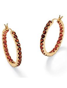 Garnet 18k/SS Hoop Earrings by PalmBeach Jewelry