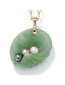 Jade/Pearl 14k Gold Pendant by PalmBeach Jewelry