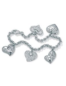 Cubic Zirconia Heart Charm Bracelet 7 1/2" by PalmBeach Jewelry