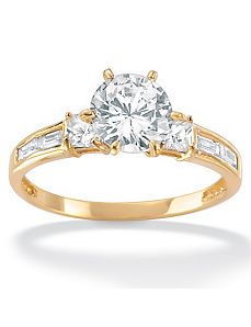 Cubic Zirconia 10k Gold Round Ring by PalmBeach Jewelry