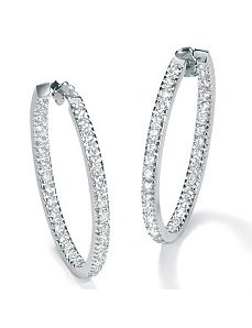Cubic Zirconia Silver Hoop Earrings by PalmBeach Jewelry