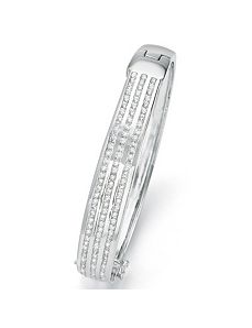 Cubic Zirconia Silvertone Bangle Bracelet by PalmBeach Jewelry