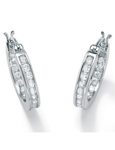 Cubic Zirconia Platinum/SS Hoop Earrings by PalmBeach Jewelry