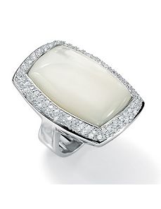 Mother-Of-Pearl/Cubic Zirconia Silver Ring by PalmBeach Jewelry