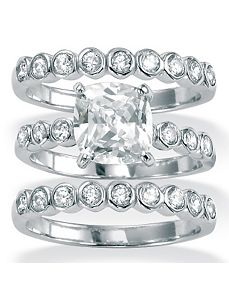 3-Piece Cubic Zirconia Platinum/SS Bridal Set by PalmBeach Jewelry