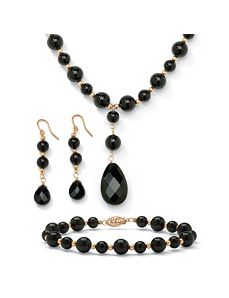 3-Piece Onyx 10k Beaded Set by PalmBeach Jewelry