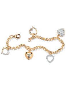 Diamond Acc. 18K/SS Heart Bracelet by PalmBeach Jewelry