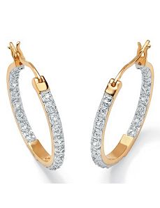 Diamond 18k/SS Hoop Earrings by PalmBeach Jewelry
