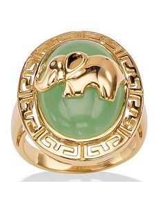 Green Jade 18k/SS Elephant Ring by PalmBeach Jewelry