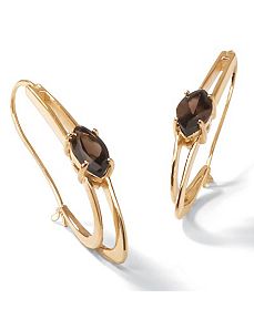 Smoky Quartz Oblong Hoop Earrings by PalmBeach Jewelry