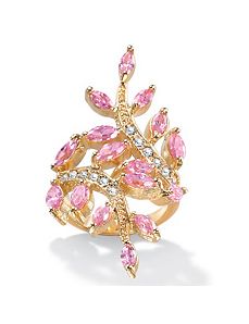 Cubic Zirconia Pink Leaf 14k gold-plated Ring by PalmBeach Jewelry