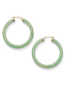 Green Jade 10k Hoop Earrings by PalmBeach Jewelry