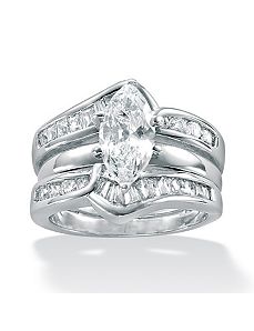 2-Piece Cubic Zirconia SS Wedding Ring Set by PalmBeach Jewelry