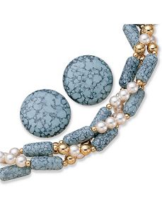 2-Piece Sim. Turquoise/Pearl Set by PalmBeach Jewelry
