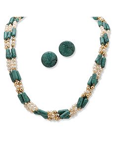 2-Piece Sim. Turquoise/Pearl Set by PalmBeach Jewelry