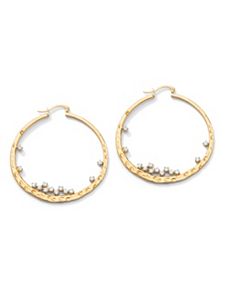 Cubic Zirconia Hammered Hoop Pierced Earrings by PalmBeach Jewelry