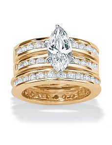 3-Piececubic zirconia 18k/SS Ring Set by PalmBeach Jewelry