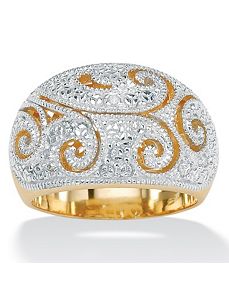 Diamond Acc. 18k/SS Dome Ring by PalmBeach Jewelry