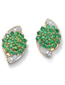Emerald 10k Gold Cluster Earrings by PalmBeach Jewelry