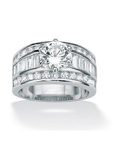 Cubic Zirconia Platinum/SS Ring by PalmBeach Jewelry