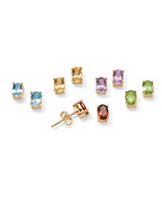 Five-Pair Genuine Gemstone Earrings by PalmBeach Jewelry