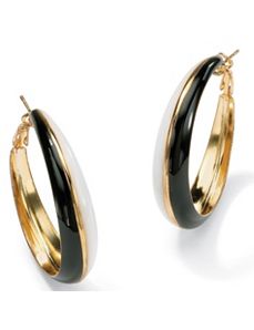 Black & White Hoop Pierced Earrings by PalmBeach Jewelry