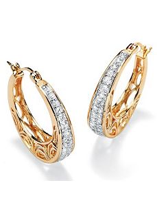 Cubic Zirconia Filigree Hoop Pierced Earrings by PalmBeach Jewelry