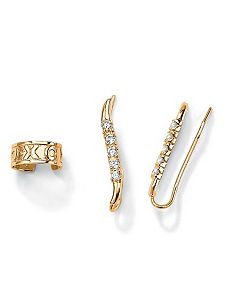Cubic Zirconia Ear Pins/Cuff Set by PalmBeach Jewelry