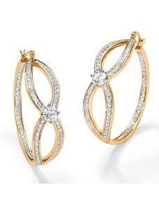 Cubic Zirconia Inside-Out Hoop Pierced Earrings by PalmBeach Jewelry