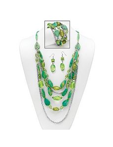 Green Lucite Nugget Jewelry Set by PalmBeach Jewelry
