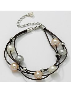 Pearl Multi-Strand Leather Bracelet by PalmBeach Jewelry