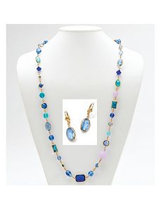 Blue Geometric Glass/Rhinestone Set by PalmBeach Jewelry