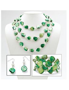 Green She'll/Sim. Pearl Jewelry Set by PalmBeach Jewelry