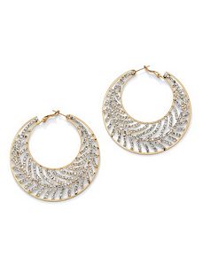 Crystal Leaf Hoop Pierced Earrings by PalmBeach Jewelry