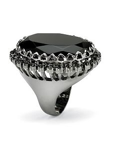 Black Glass and Crystal Ring by PalmBeach Jewelry