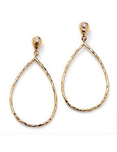 Cubic Zirconia Hoop Drop Pierced Earrings by PalmBeach Jewelry